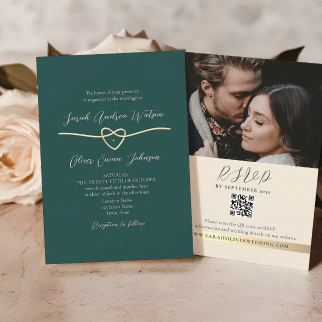 Emerald Green Wedding QR Code Invitation | Zazzle