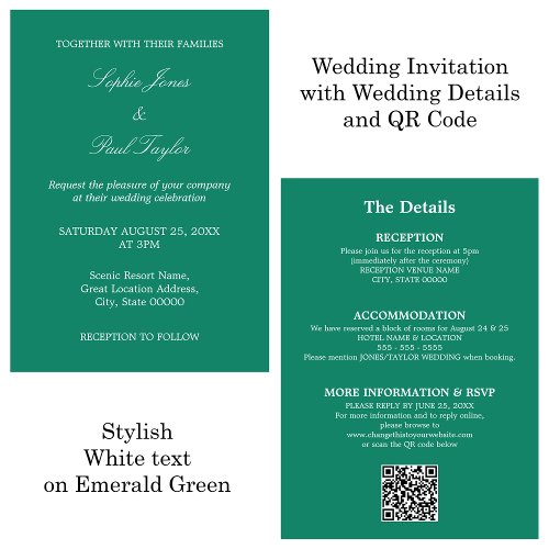 Emerald Green Wedding QR Code RSVP Invitation