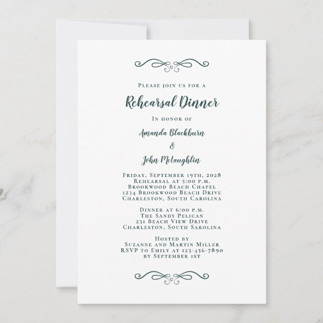 Emerald Green Wedding Rehearsal Dinner Invitation (Front)