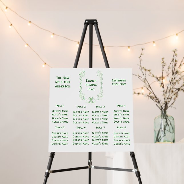 Emerald Green Wedding Seating Chart Bells Foam Board (In Situ (Stand))