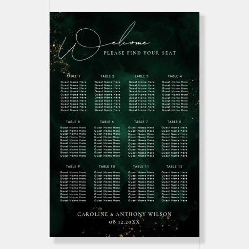Emerald Green Wedding Seating Chart Foam Board Zazzle