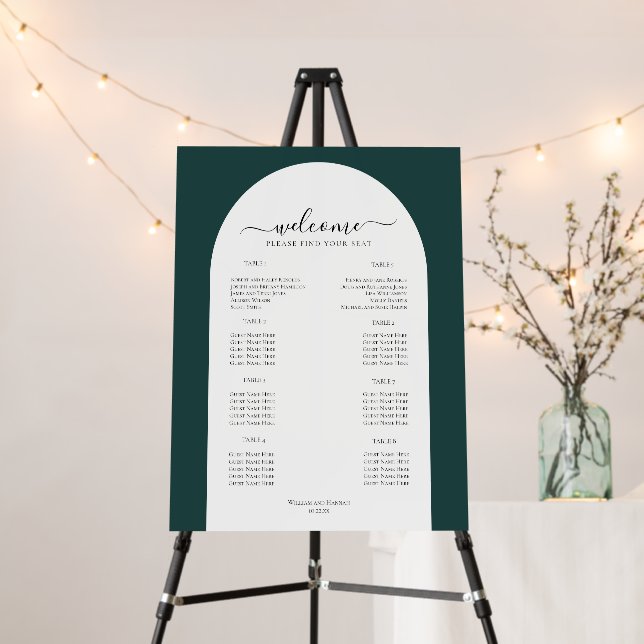 Emerald Green Wedding Seating Chart Foam Boards (In Situ (Stand))