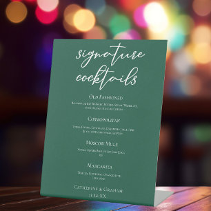 Emerald Green Wedding Signature Cocktails Bar Menu Pedestal Sign
