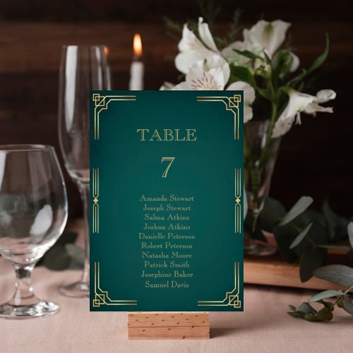 Emerald Green Wedding Table Guest List Card