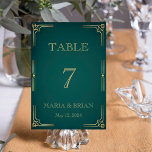 Emerald Green Wedding Table Number Card<br><div class="desc">A wedding table number card. Emerald green background with stylish golden art deco border is a perfect choice for those who like elegance.</div>