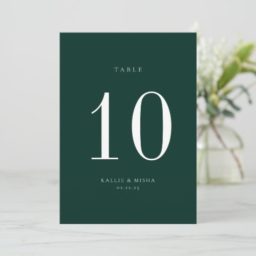 Emerald Green Wedding Table Number Card