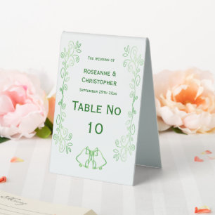 Emerald Green Wedding Table Tent Sign Bells 