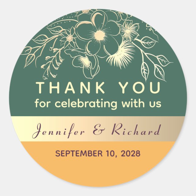 Emerald Green Wedding Thank You Classic Round Sticker (Front)