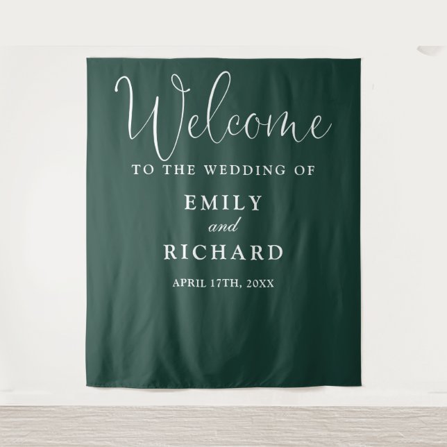 Emerald Green Wedding Welcome Photo Backdrop (Front)
