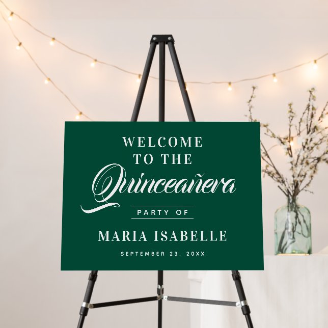 Emerald Green Welcome Quinceanera Party Sign (In Situ (Stand))