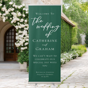 Emerald Green Welcome to our Wedding Vertical Retractable Banner