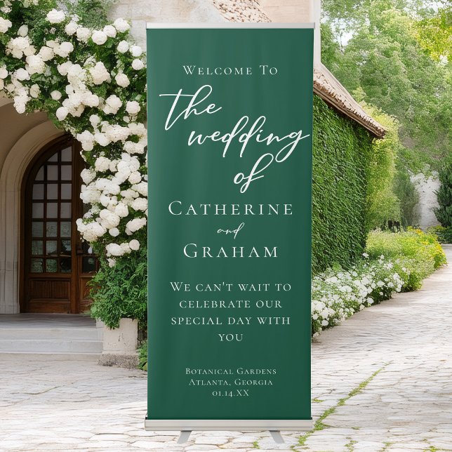 Emerald Green Welcome to our Wedding Vertical Retractable Banner (Creator Uploaded)