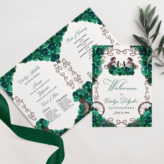 Emerald Green Western Charro Quinceañera Program (Creator Uploaded)