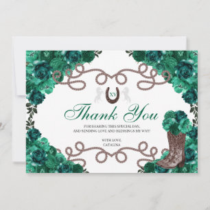 Emerald Green Western Horse Quinceanera Thank You  Card