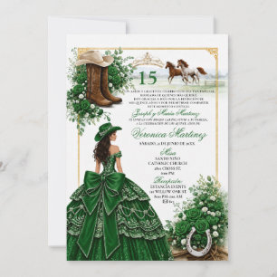 Emerald Green Western Quinceañera Green Cowgirl Invitation