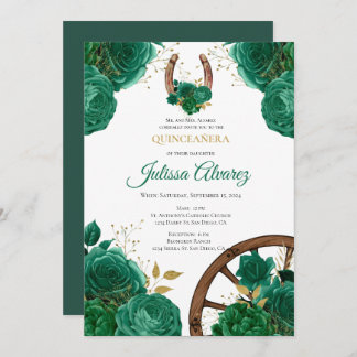 Emerald Green Western Quinceanera Invite