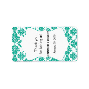 Emerald Green White Damask Wedding Lip Balm Label