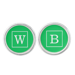 Emerald Green White Framed Initial Monogram Cufflinks