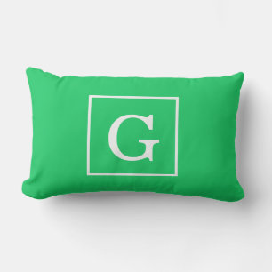 Emerald Green White Framed Initial Monogram Outdoor Pillow