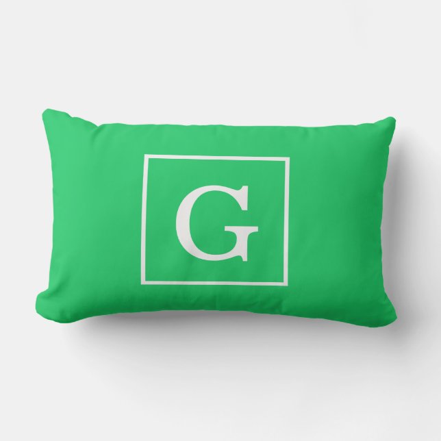 Emerald Green White Framed Initial Monogram Outdoor Pillow (Front)