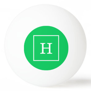 Emerald Green White Framed Initial Monogram Ping-Pong Ball