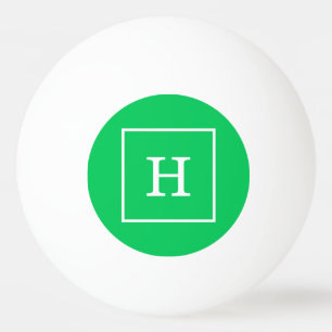 Emerald Green White Framed Initial Monogram Ping-Pong Ball