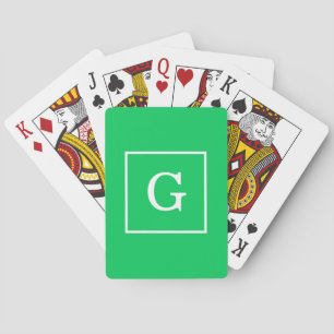 Emerald Green White Framed Initial Monogram Poker Cards