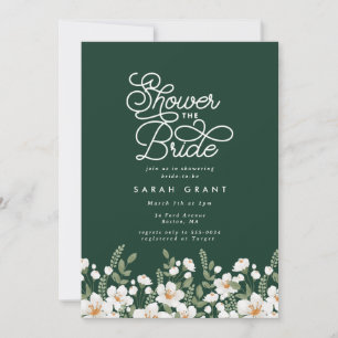 Emerald Green White Fresh Flowers Bridal Shower Invitation