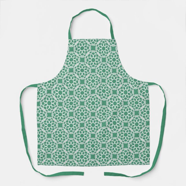 Emerald Green White Geometric Seamless Pattern Apron (Front)