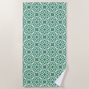 Emerald Green White Geometric Seamless Pattern Beach Towel