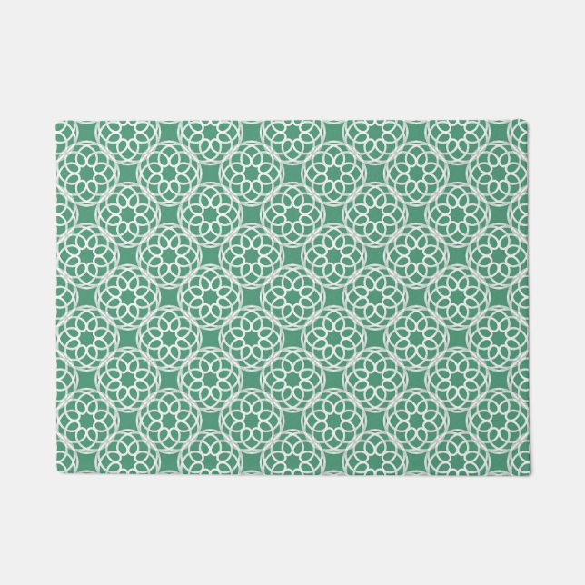 Emerald Green White Geometric Seamless Pattern Doormat (Front)