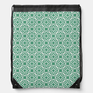 Emerald Green White Geometric Seamless Pattern Drawstring Bag