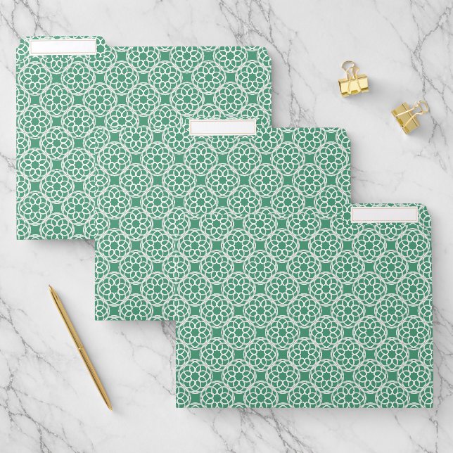 Emerald Green White Geometric Seamless Pattern File Folder (Set)