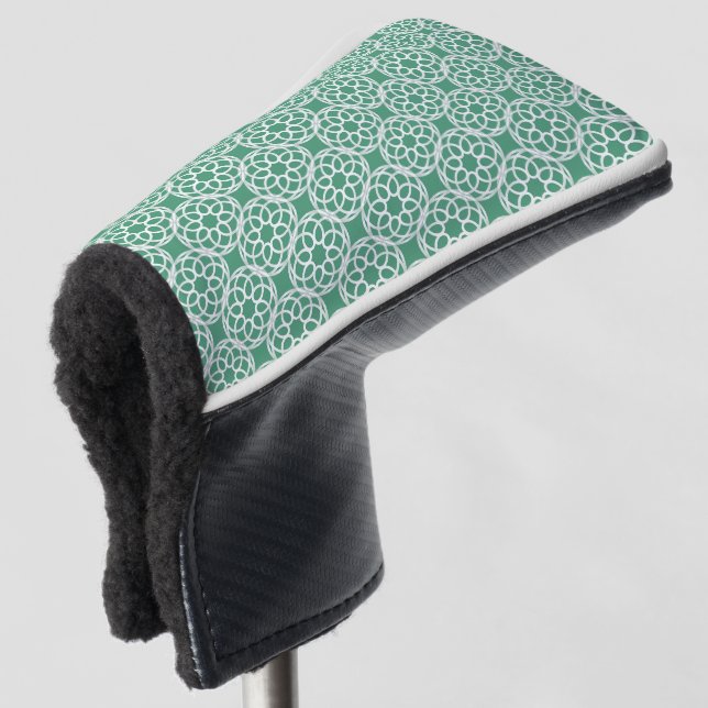 Emerald Green White Geometric Seamless Pattern Golf Head Cover (3/4 Front)