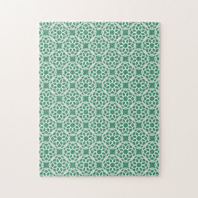 Emerald Green White Geometric Seamless Pattern Jigsaw Puzzle (Vertical)