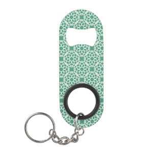 Emerald Green White Geometric Seamless Pattern Keychain Bottle Opener