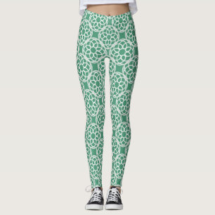 Emerald Green White Geometric Seamless Pattern Leggings