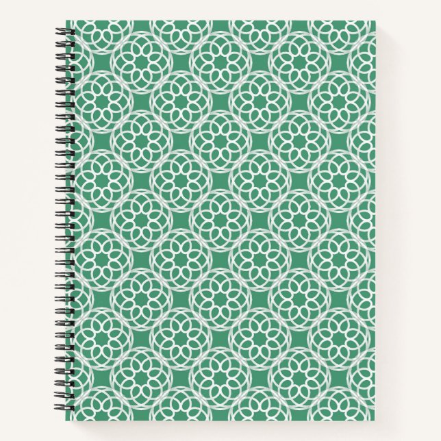 Emerald Green White Geometric Seamless Pattern Notebook (Front)