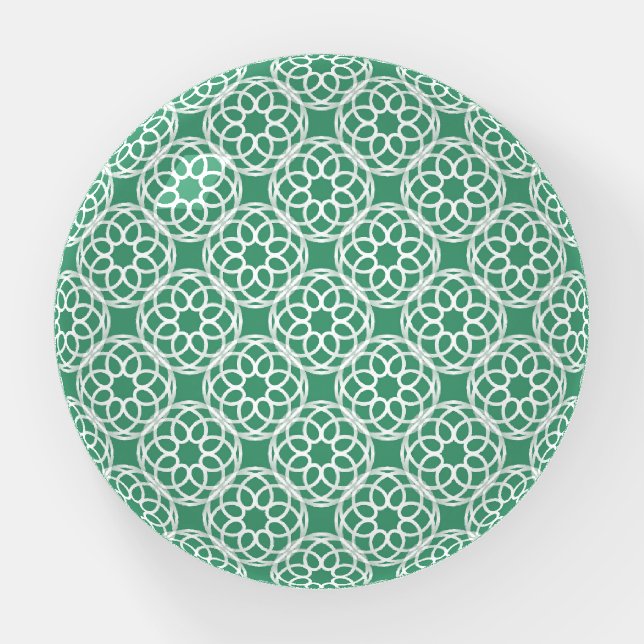 Emerald Green White Geometric Seamless Pattern Paperweight (Front)