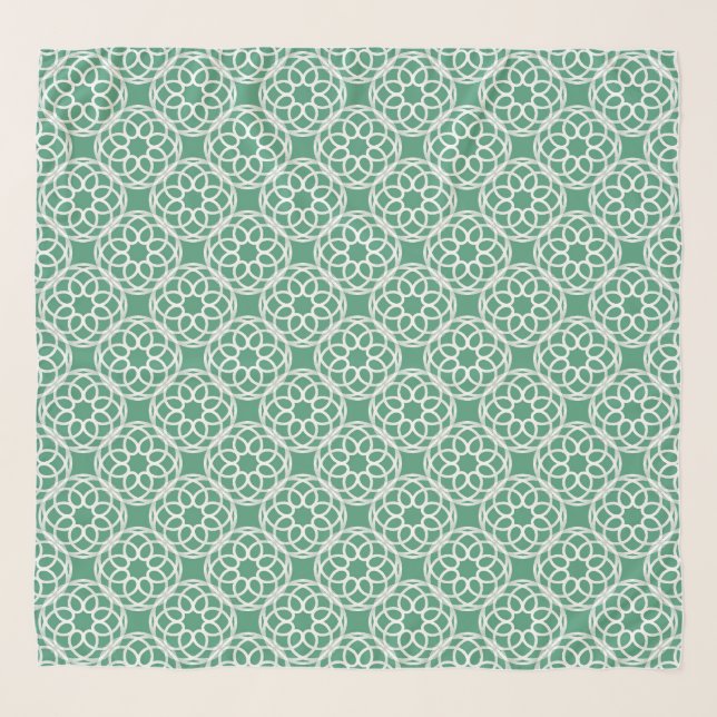 Emerald Green White Geometric Seamless Pattern Scarf (Front)