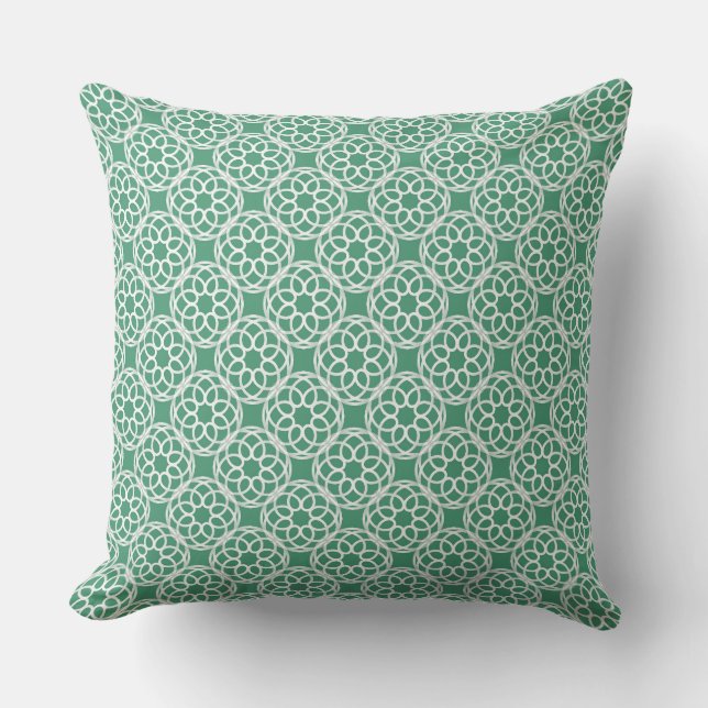 Emerald Green White Geometric Seamless Pattern Throw Pillow (Front)