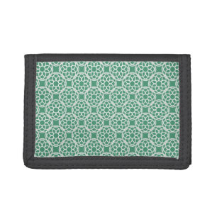 Emerald Green White Geometric Seamless Pattern Tri-fold Wallet