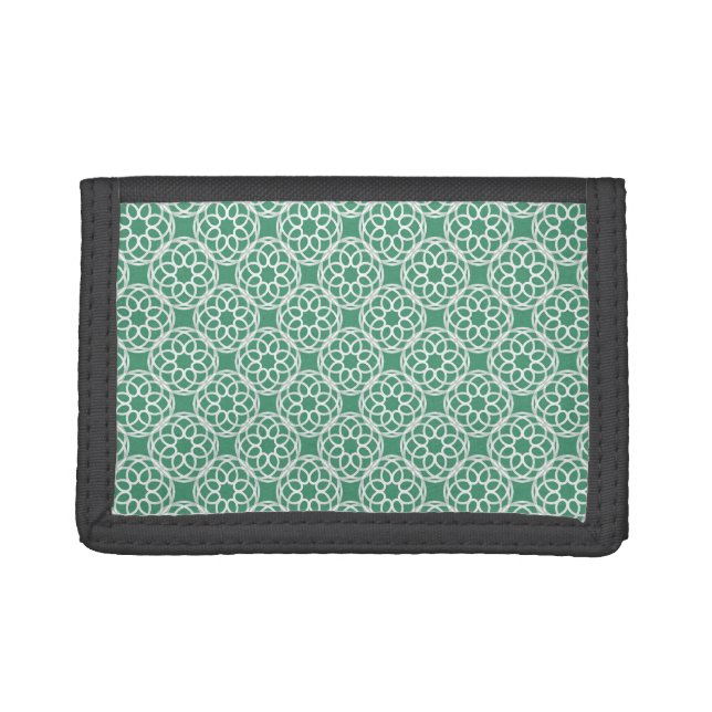 Emerald Green White Geometric Seamless Pattern Tri-fold Wallet (Front)