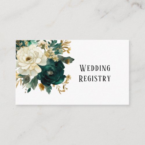 Emerald Green White Gold Peonies Wedding Registry Enclosure Card