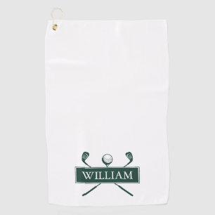 Emerald Green White Golf Clubs Personalized Name Golf Towel