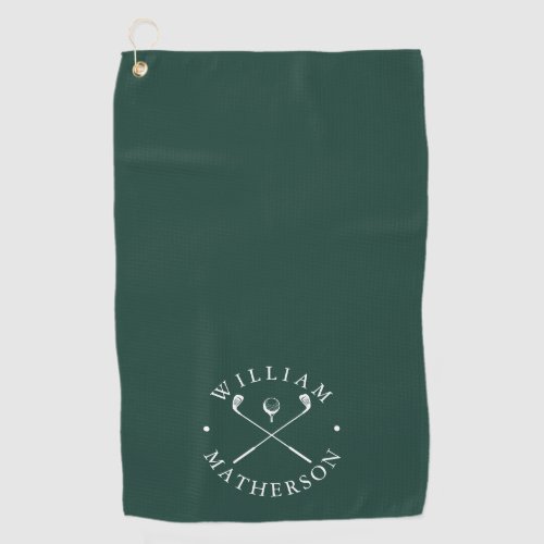 Emerald Green White Golf Clubs Personalized Name Golf Towel