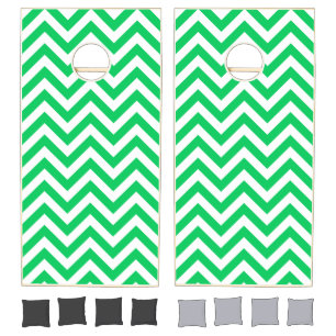 Emerald Green White Large Chevron ZigZag Pattern Cornhole Set