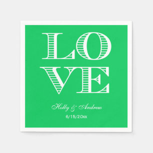 Emerald Green, White LOVE Napkins