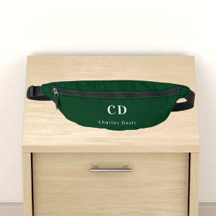 Emerald green white monogram initials name fanny pack