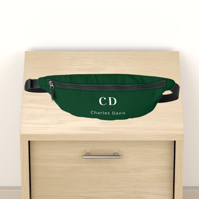 Emerald green white monogram initials name fanny pack (Creator Uploaded)